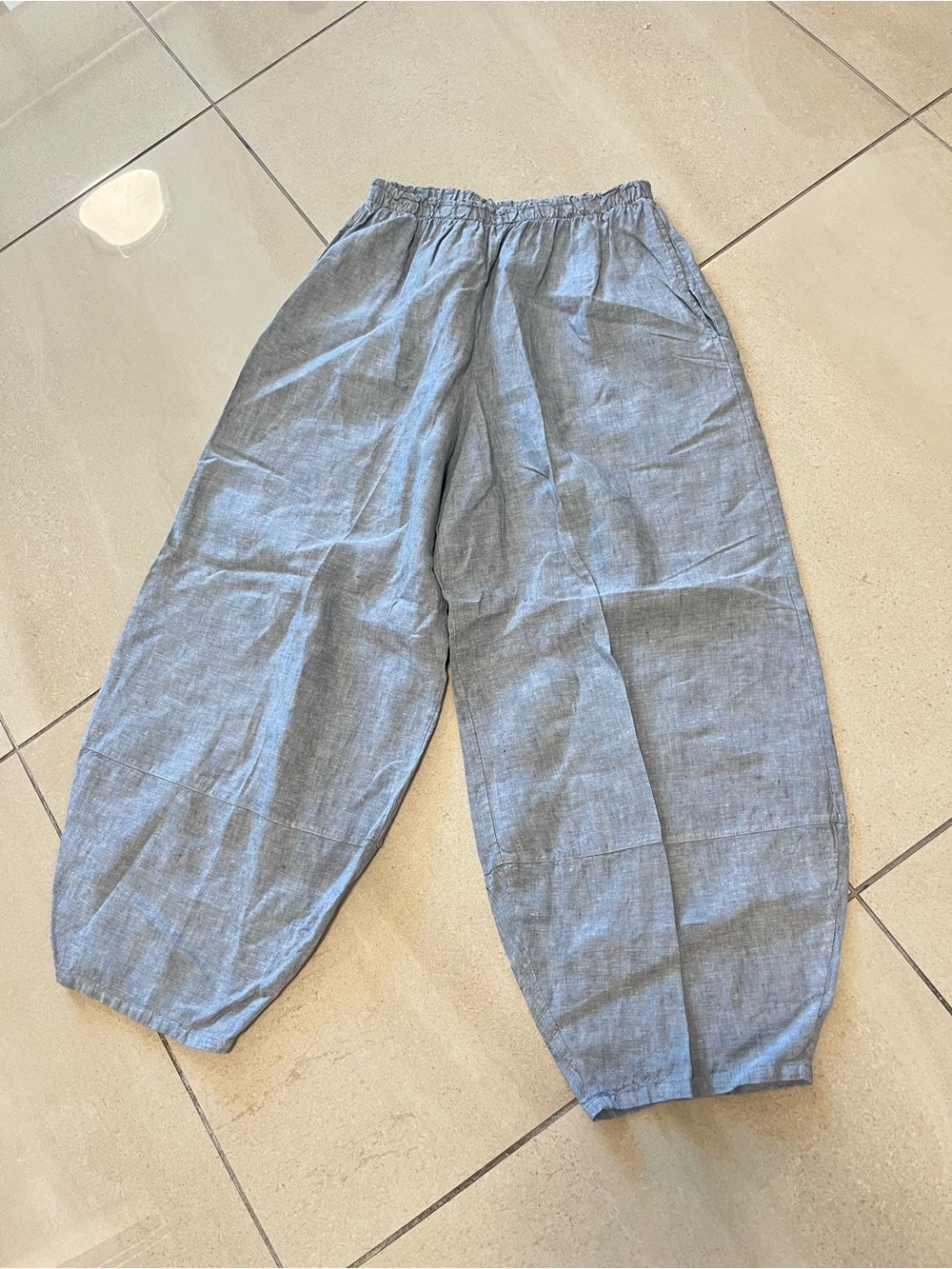 bryn Walker Relaxed Linen Elastic Waist Pants in Light Blue-Gray M USA